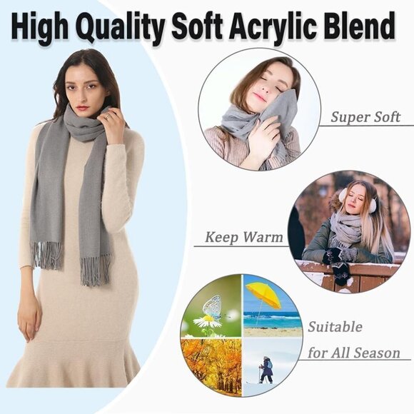 Women's Scarf Pashmina Shawls and Wraps Winter Warm Silky Scarves- Gray - Picture 2 of 8